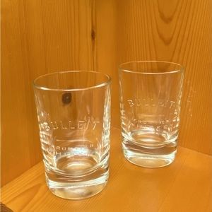 2- Bulliet Bourbon Frontier Whiskey Oval Embossed Glass Weighted Base Shot Glass